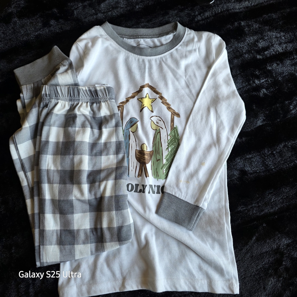 Holy Night Kids Pajama Set - Gray and White